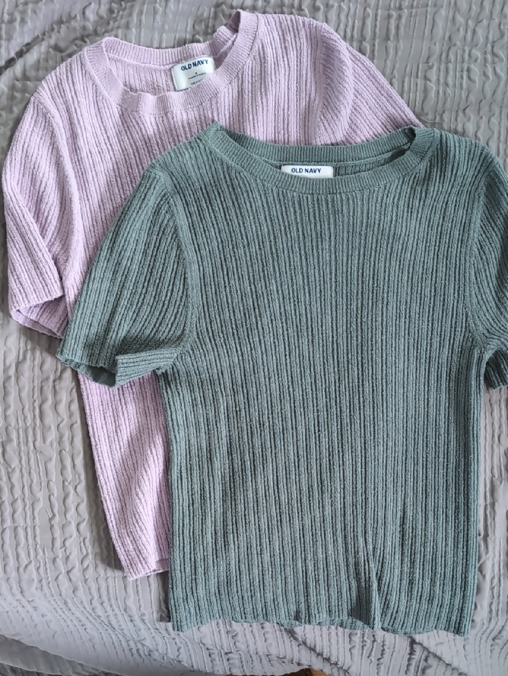 Old Navy Short-Sleeve Ribbed Tee Duo in Lilac & Blue-grey